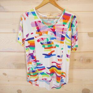 Parsley & Sage Women's S Knit Top Colorful Art-to-Wear Short Sleeve Tee V-neck